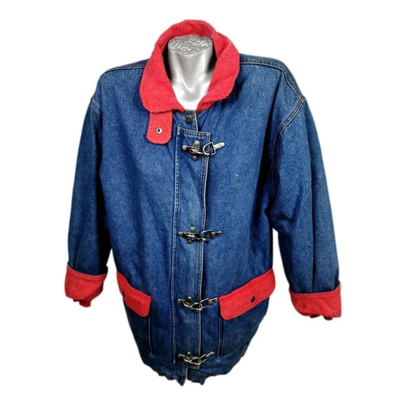 Almost Heaven Denim Coat Jacket Womans Sz L Farm Corduroy Quilted Lining Vintage - Picture 1 of 11